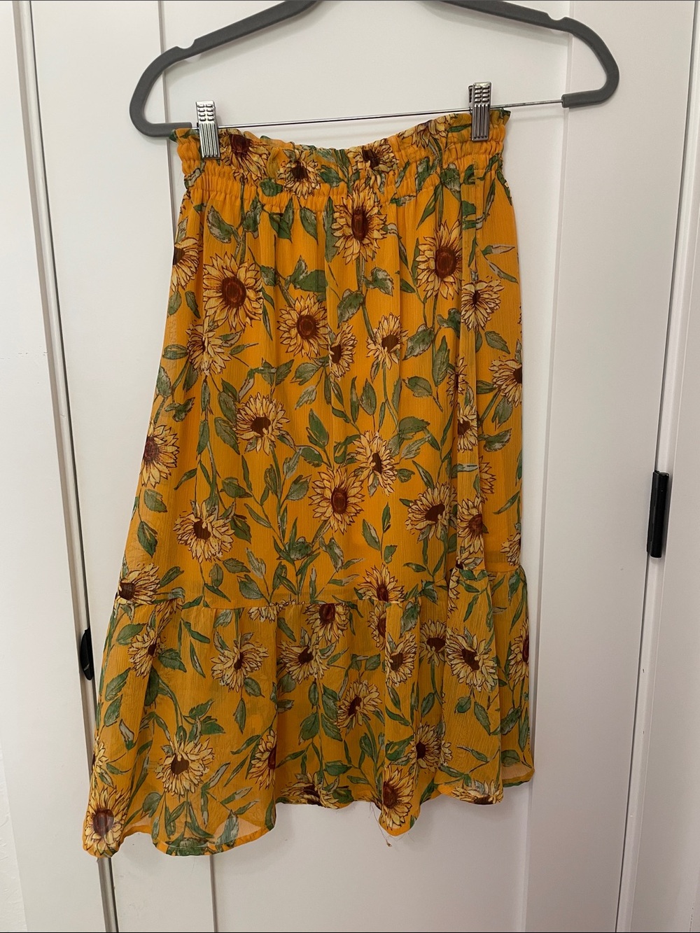 Sunflower Print Yellow Midi Skirt